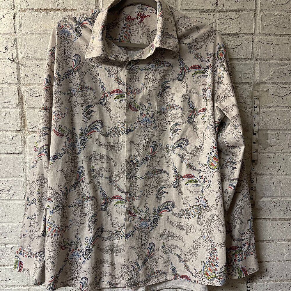 ALAN FLUSSER WEARABLE ART LONG SLEEVE Cotton PAISLEY SHIRT SIZE XL